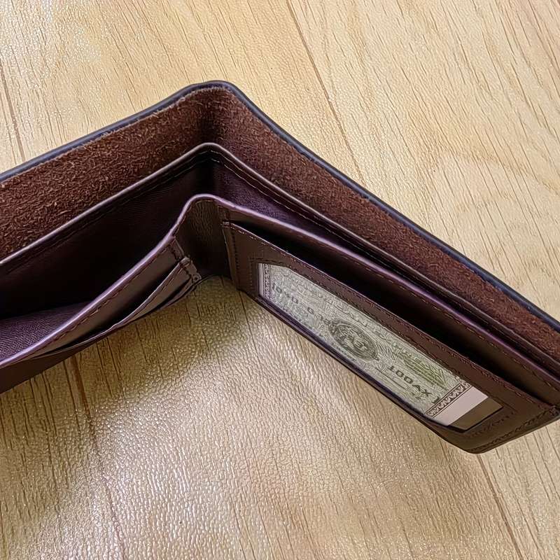 1pc Stylish Men's Faux Leather Wallet with Plant DesignCasual Non-Woven PU Leather