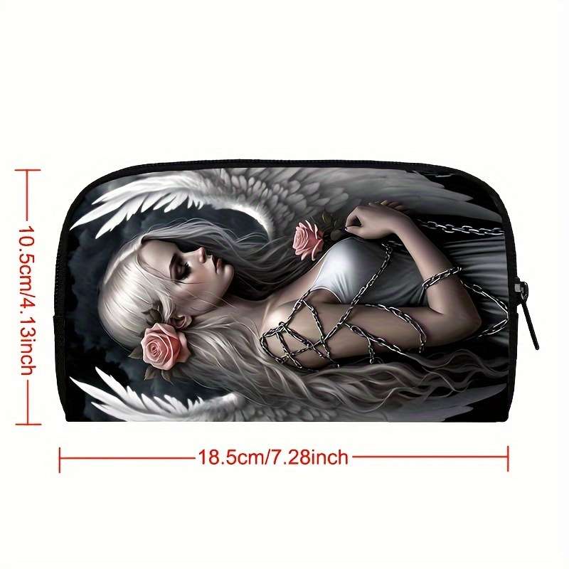1pc Gothic Angel with Rose Print Women's Wallet Casual Polyester Ladies Clutch with Zipper Clo