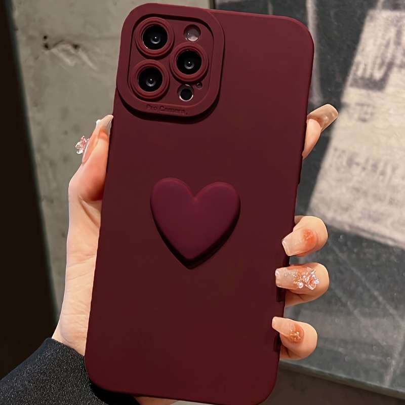 1Pc Burgundy For iPhone 14 Plus 3D Liefde Wijnrood Phone Case