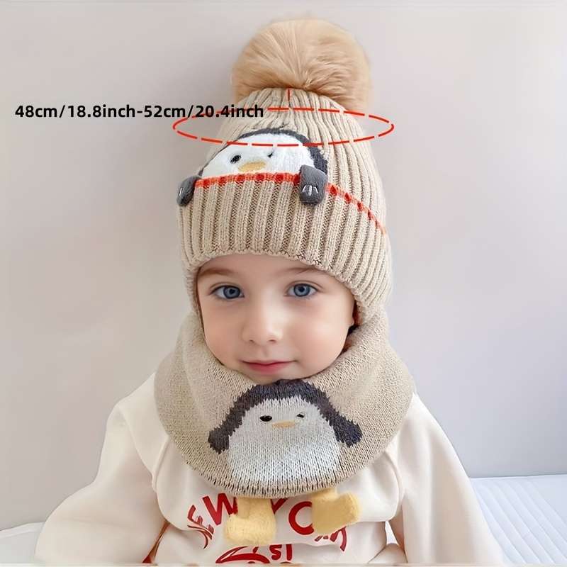 Winter Hat Color Little Penguin  Baby Hat Add Small Scarf Add Gloves    Brown