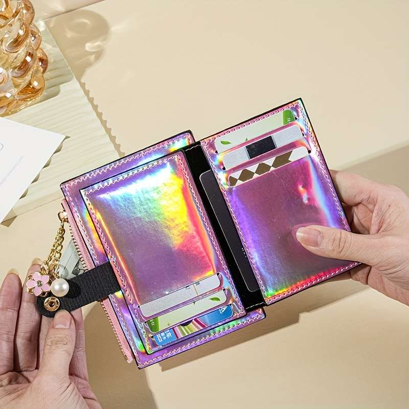 1pc Holographic Wallet For Women Ultra-Thin Multi-Function Card Holder Patent Leather PU Coin Pur