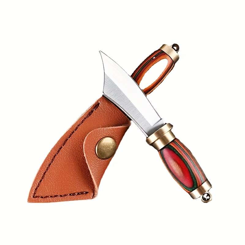 1pc Compact Brass  Wood Mini Pocket Knife with Sharp Stainless Steel Blade