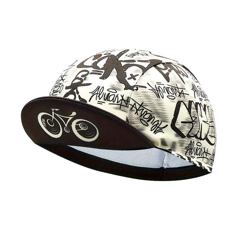 1pc Retro-Inspired Quick-Dry Cycling Cap with Graffiti Bicycle Design Breathable Sun-Protectiv