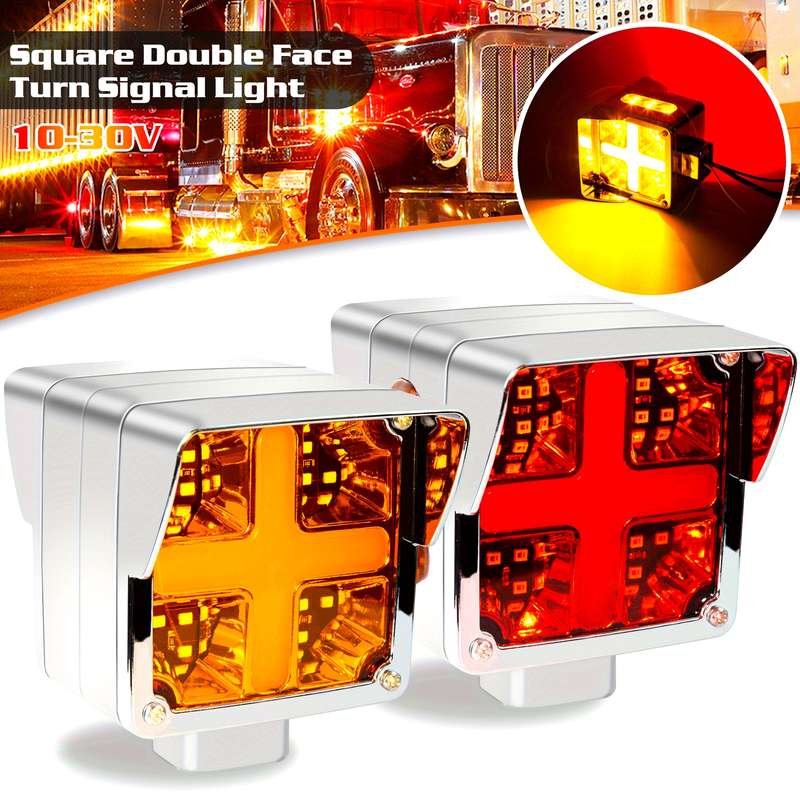 2pcs Amber-Red Square Double Face Turn Signal Lights Truck Fender Pedestal Light Rep