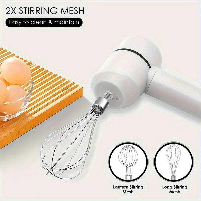 1pc USB Rechargeable Cordless Hand Mixer 3-Speed Electric Whisk with Stainless Steel Beaters