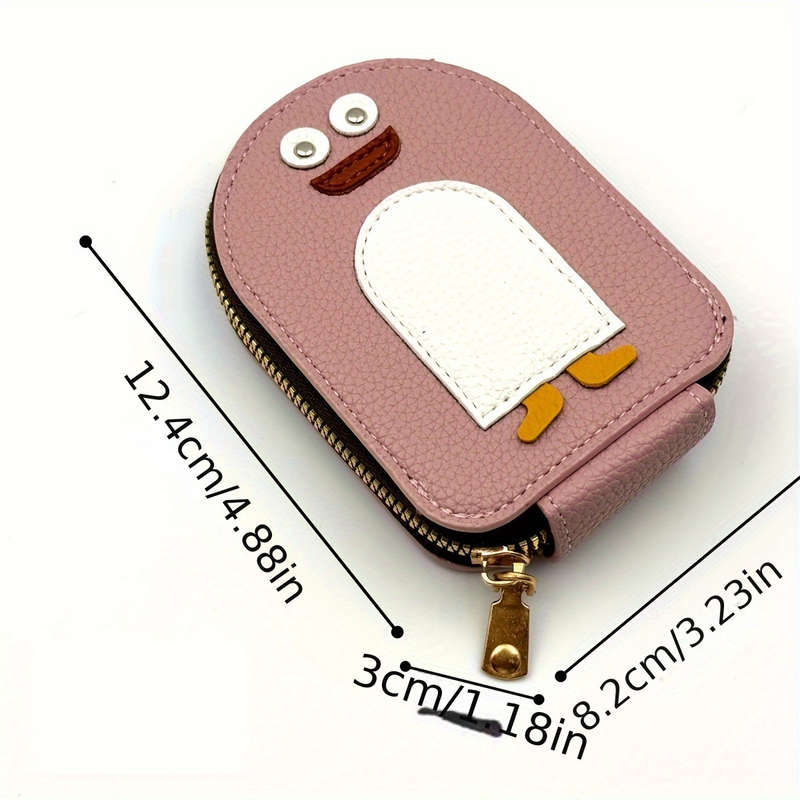 1pc Cute Penguin Cartoon Womens WalletCompact Zippered Card Holder Large Capacity for Bank