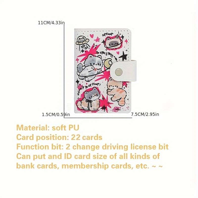 1pc Cute Cat Cartoon Women's WalletCompact Multi-Card Slot Credit Card Holder with Snap Closure