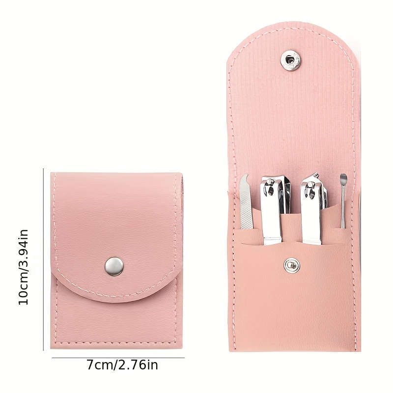 4pcs Professional Travel Colorful Nail Clippers Manicure Set with Leather Bag Stainless Steel N