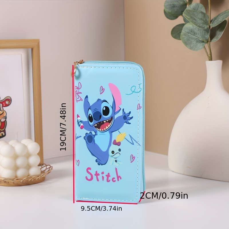 1pc Stitch Cartoon Printed Wallet with Double Zipper Credit Card Holder and Coin PurseSlim Des