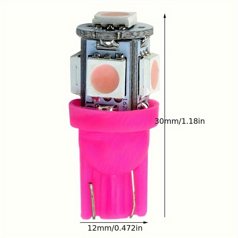 10pcs Pink Purple T10 LED Car Light Bulbs 5 LED SMD Dome Light Accessories for Mot