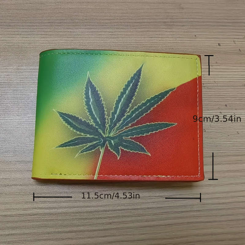 1pc Men's Vibrant Yellow Green Red Leaf WalletStylish Bifold Design with Glossy Finish Perfe