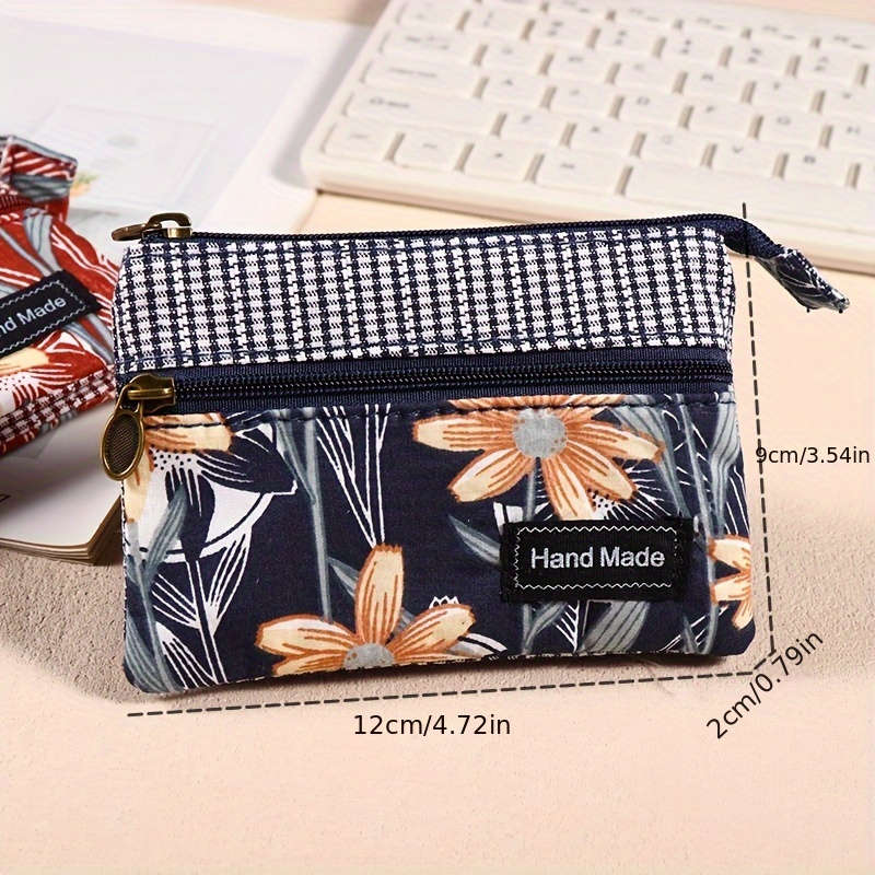 1pc Vintage Style Canvas Coin Purse for Women Handmade Multi-Layer Small Wallet Fashionable F