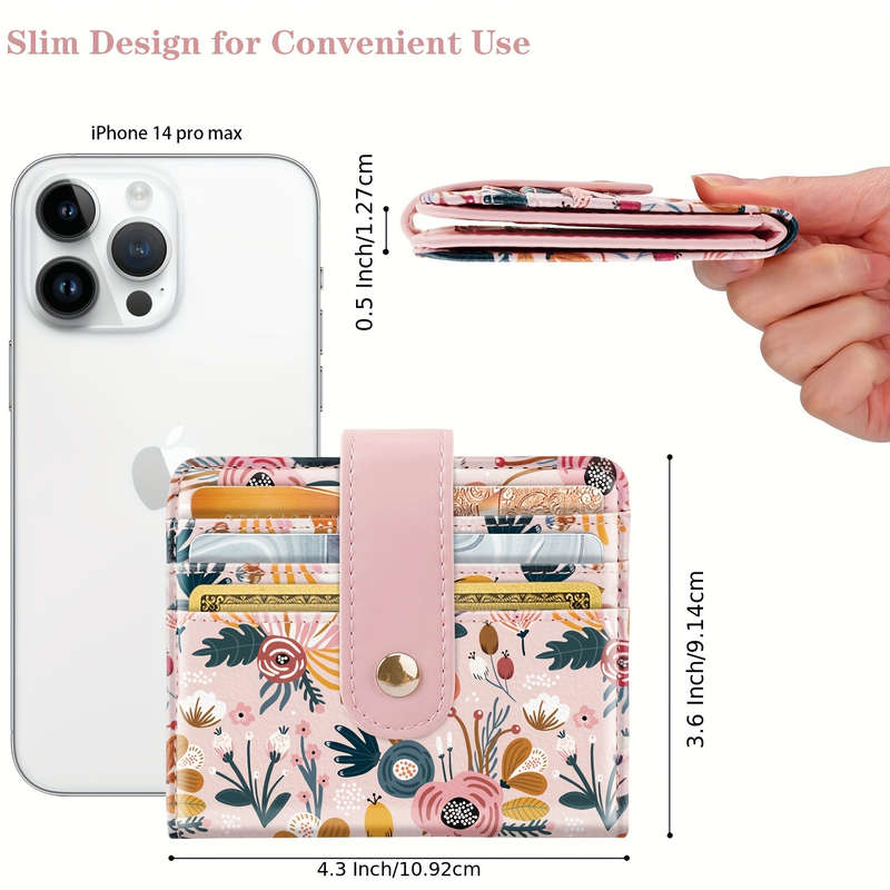 1pc Women'S Compact Bi-Fold Wallet with Floral Print RFID Blocking Pink Synthetic Faux Leather Ca