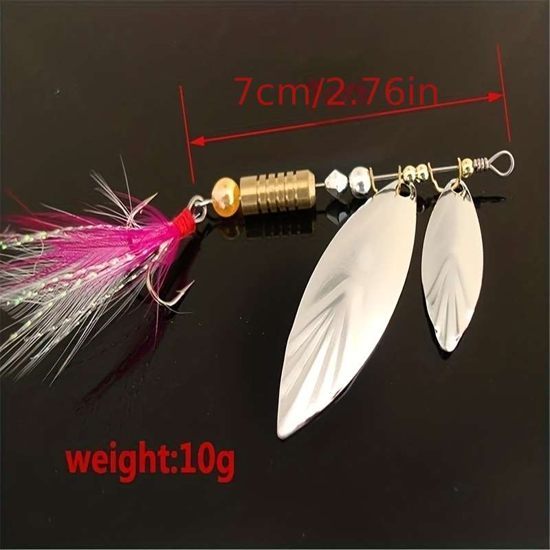 1pc Metal Sliver Rotating Sequins Spoon Lure 7g 10g Spinner Fishing Hard Bait With Feather Treb