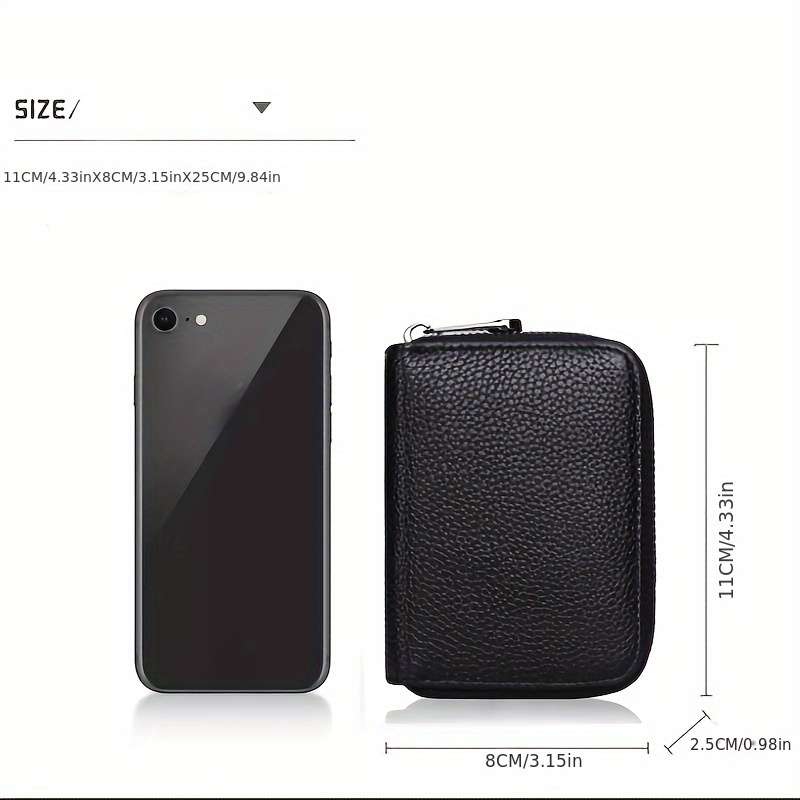 1pc Faux Leather Zipper Wallet with Multiple Card Slots Large Capacity Business Style Black Tex
