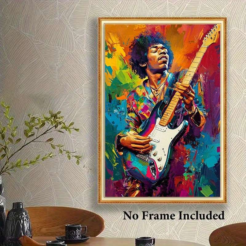 1pc  Vibrant Jimi Hendrix-Inspired Guitar Canvas Art Poster Unframed Wall Decor for Living Roo