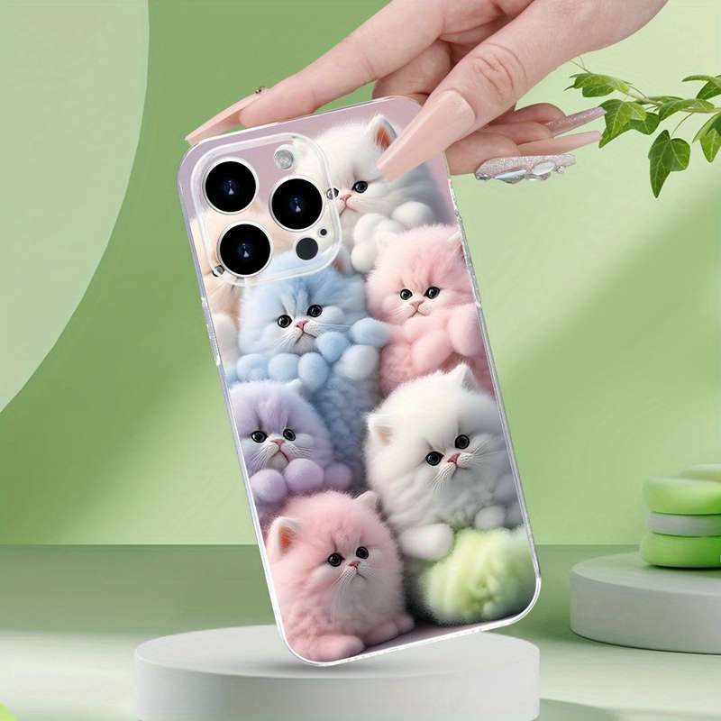 1Pc Transparent For iPhone XR Colorful Cute Kitten Phone Case