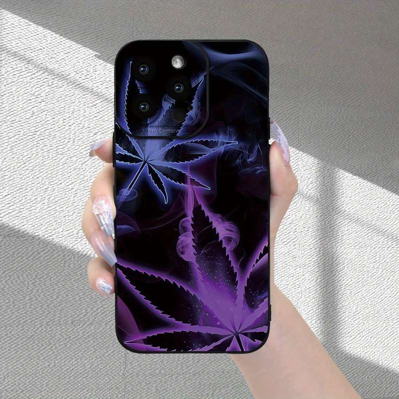 1Pc Black For iPhone XS Max Purple Leaf Smoke Pattern Phone Case