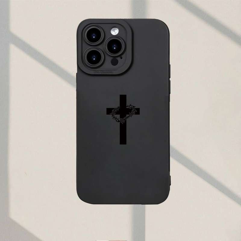 1Pc Black For iPhone 13 Mini Cross Garlands Pattern Phone Case