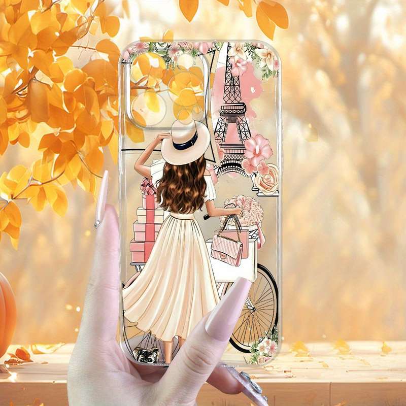 1Pc Transparent For iPhone 14 Plus Beautiful Long Hair Girl Phone Case