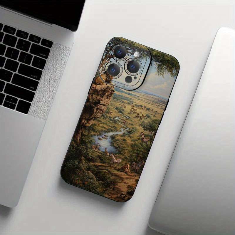 1Pc Black For iPhone 11 Pro Max Wildlife African Savanna Phone Case
