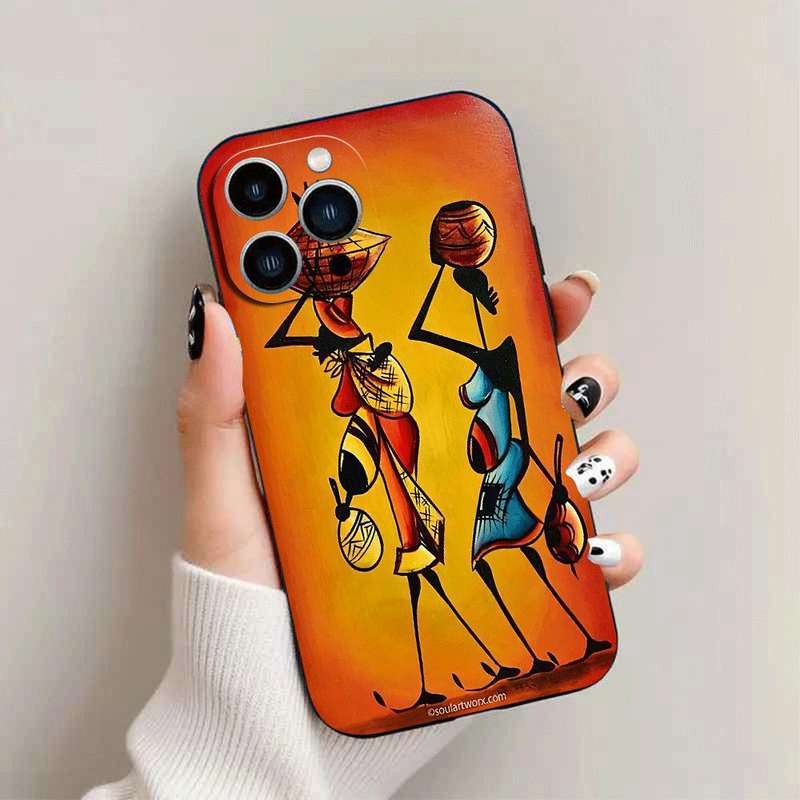 1Pc Black For iPhone 14 Pro Max African Design Phone Case
