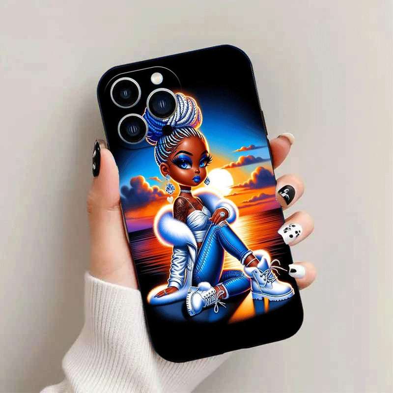 1Pc Black For iPhone 15 Pro African Style TPU Phone Case