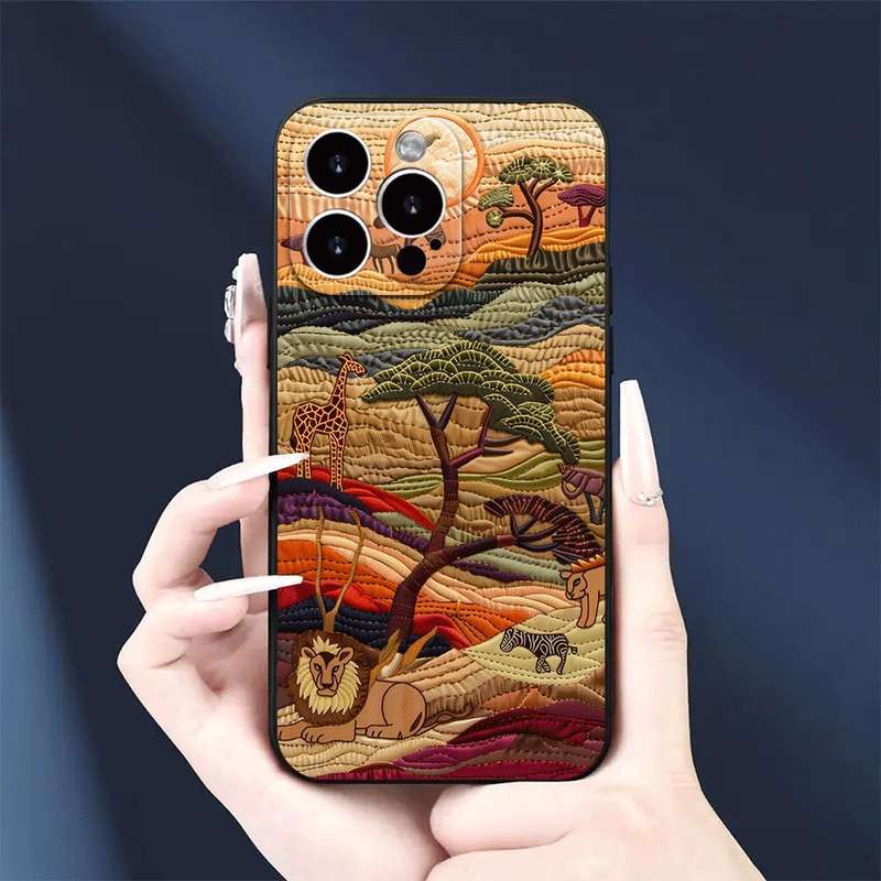 1Pc Black For iPhone 15 Pro Max African Wildlife Phone Case