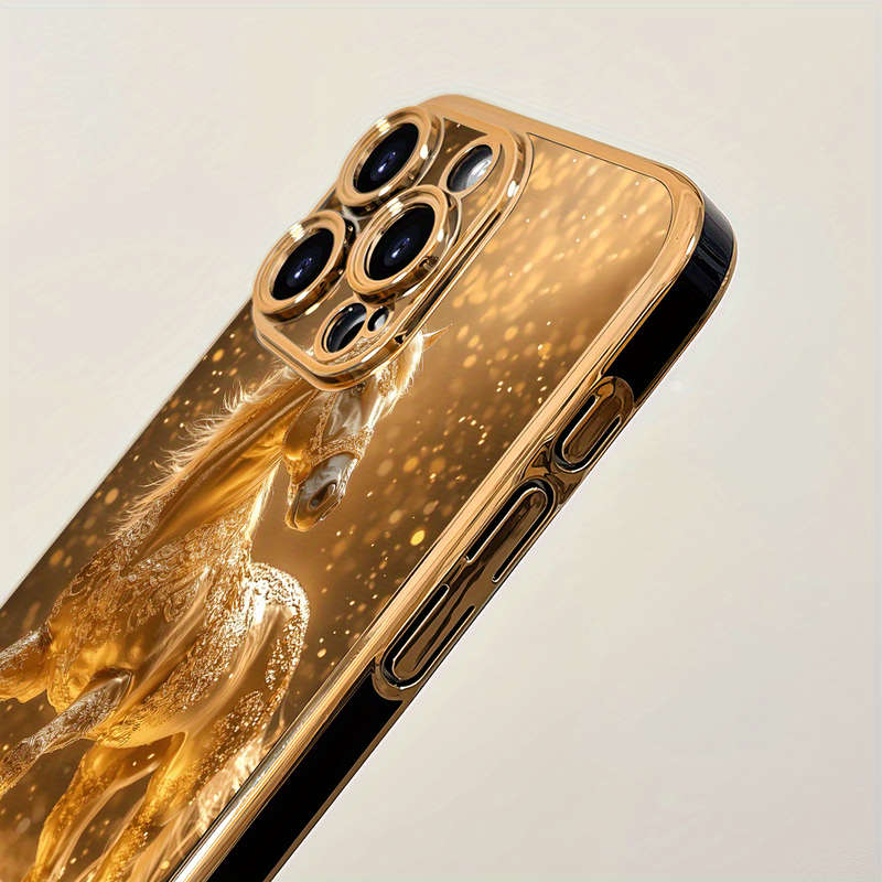 1Pc Golden For iPhone 12 Pro Max Golden Coin And Horse Phone Case