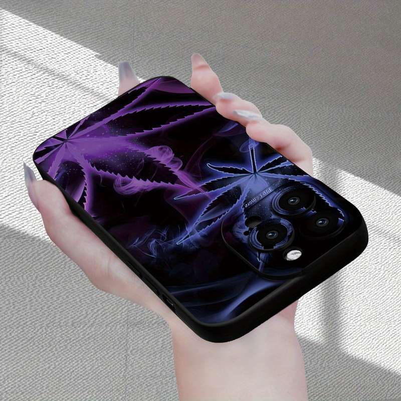1Pc Black For iPhone XS Max Purple Leaf Smoke Pattern Phone Case