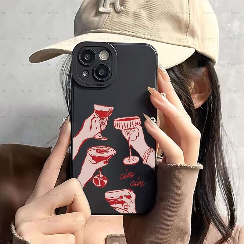 1Pc Black For iPhone 13 Mini Pink Mojito Phone Case