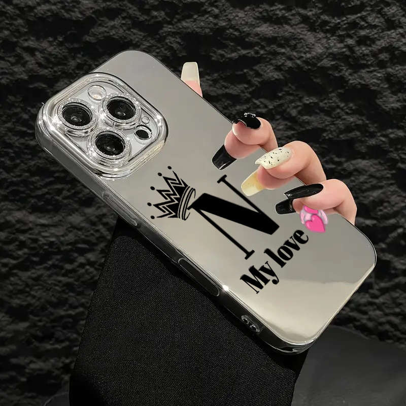1Pc Mixed Color For iPhone 16e Love Crown Letter N Pattern Phone Case