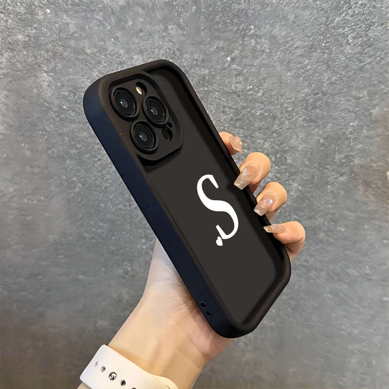 1Pc Black For iPhone 13 Pro Max English Letter Pattern Phone Case