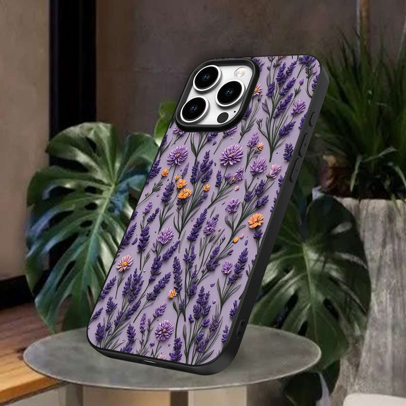 1Pc Black For iPhone XS Lavender Vine Pattern Phone Case