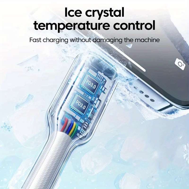 1pc 100cm 60W Crystal Clear Mobile Type-C Fast Charging Data Cable Suitable for iPhone 15 16 Se