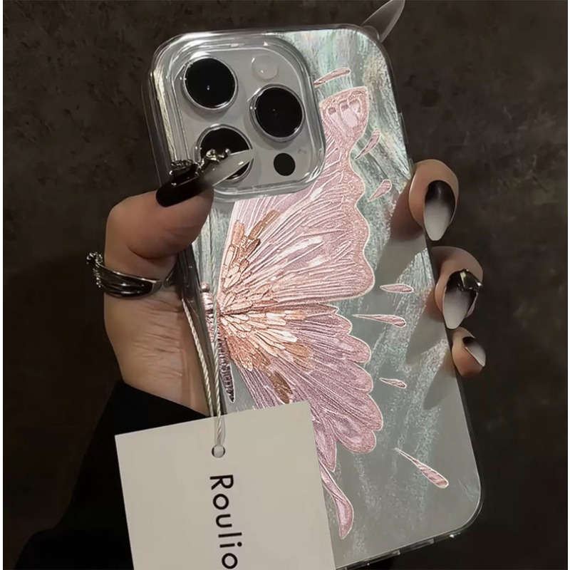 1Pc White For iPhone X XS Feather Like Pink Butterfly Phone Case