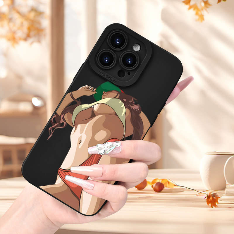 1Pc Black For iPhone 13 Mini Trendy Patterned Phone Case
