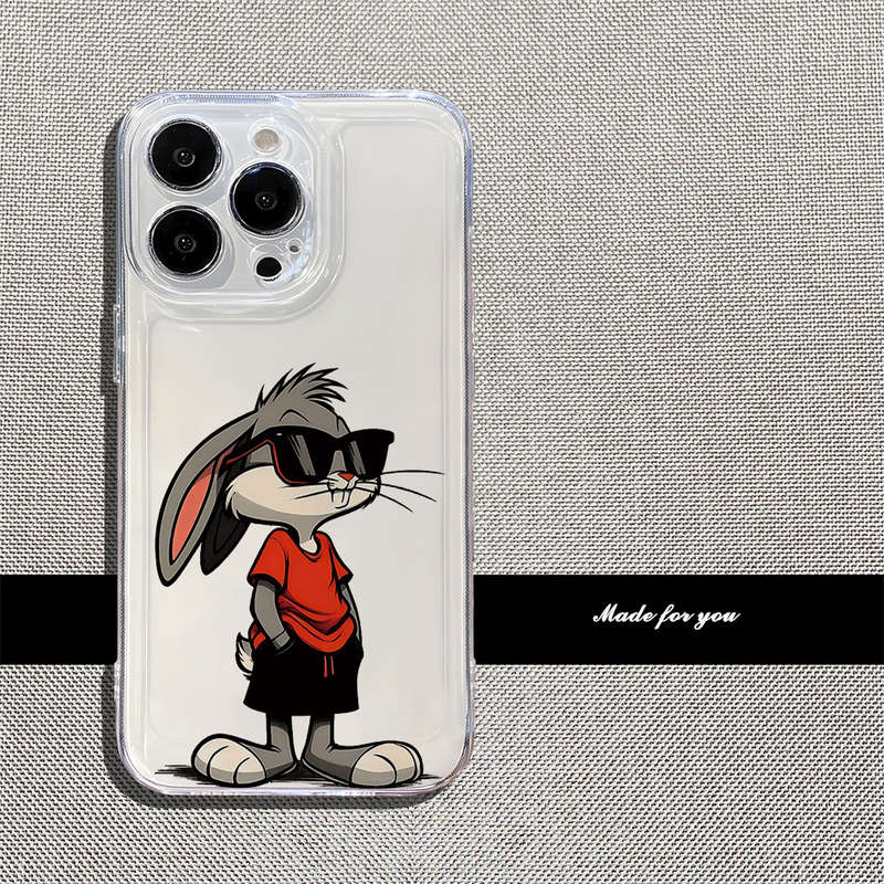 1Pc Transparent For iPhone X XS Rabbit With Glasses Phone Case