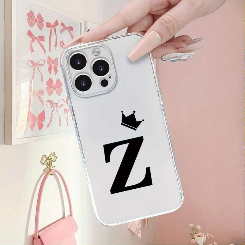 1Pc Transparent For iPhone 13 Pro Max Letter Z Black Crown Phone Case