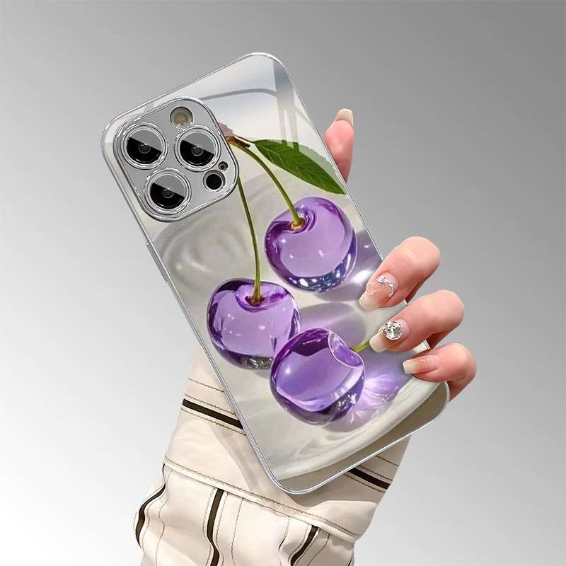 1Pc Mixed Color  For iPhone 12 Crystal Cherry Pattern Phone Case