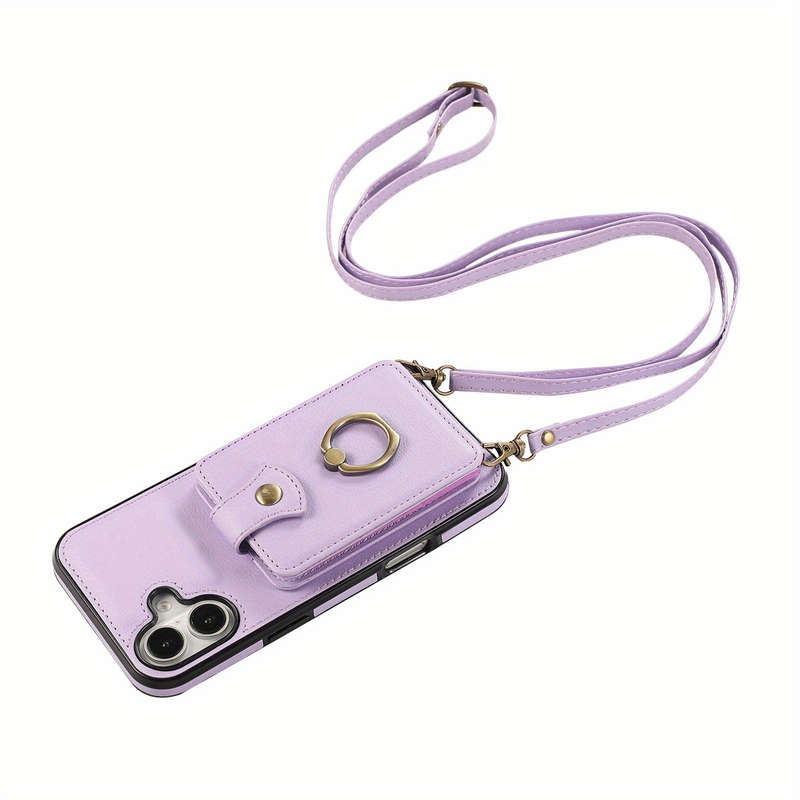 1Pc Purple For iPhone 16 Protective Case Wallet Phone Case