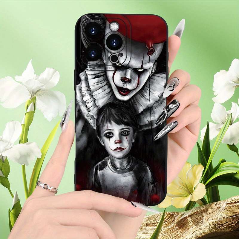 1Pc Black For iPhone XR Horror Clown And Little Girl Phone Case