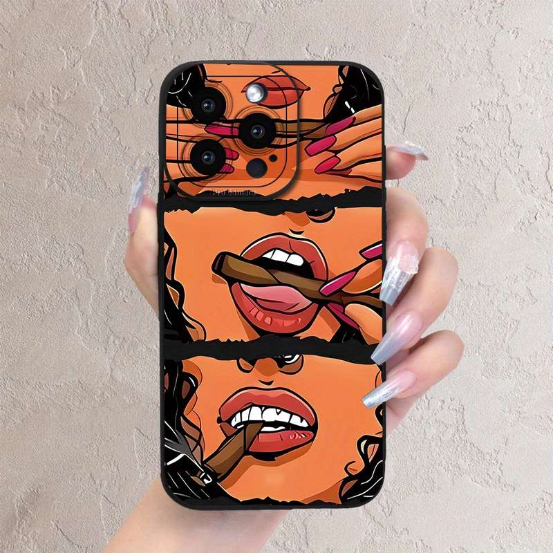 1Pc Black For iPhone 15 Plus Unique Cartoon Design Phone Case
