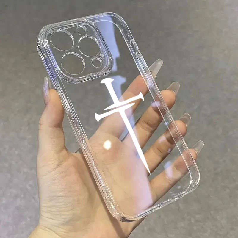 1Pc Transparent For iPhone 15 Pro Max Striped Cross Design Phone Case
