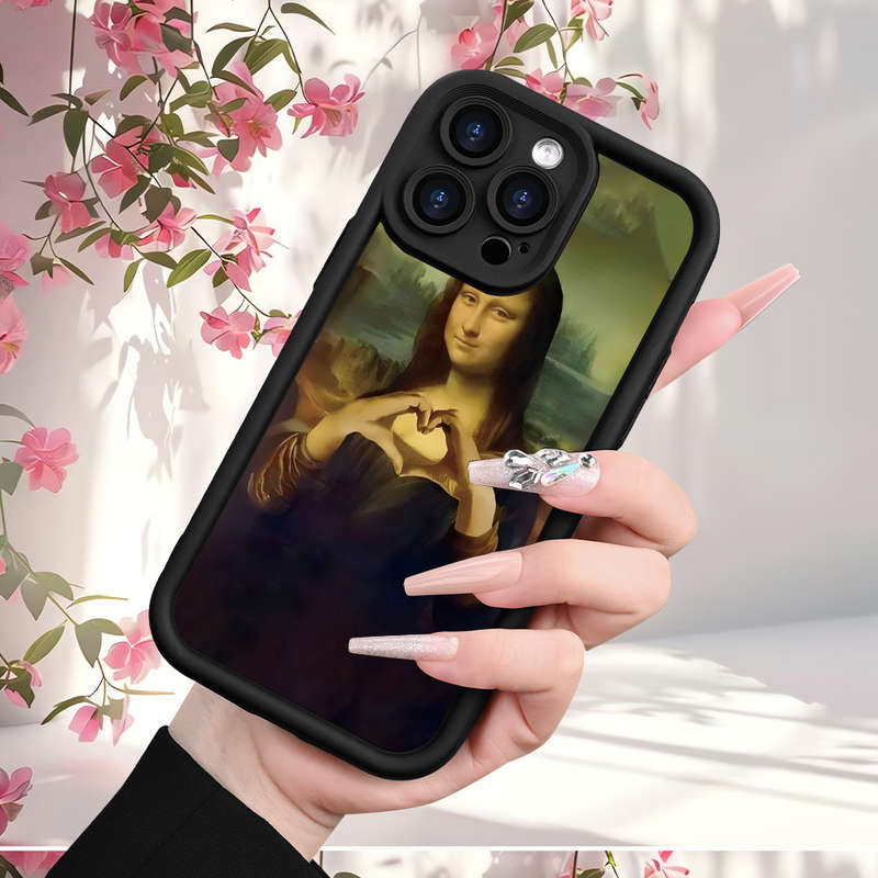1Pc Black For iPhone XR Love Mona Lisa Heart Phone Case