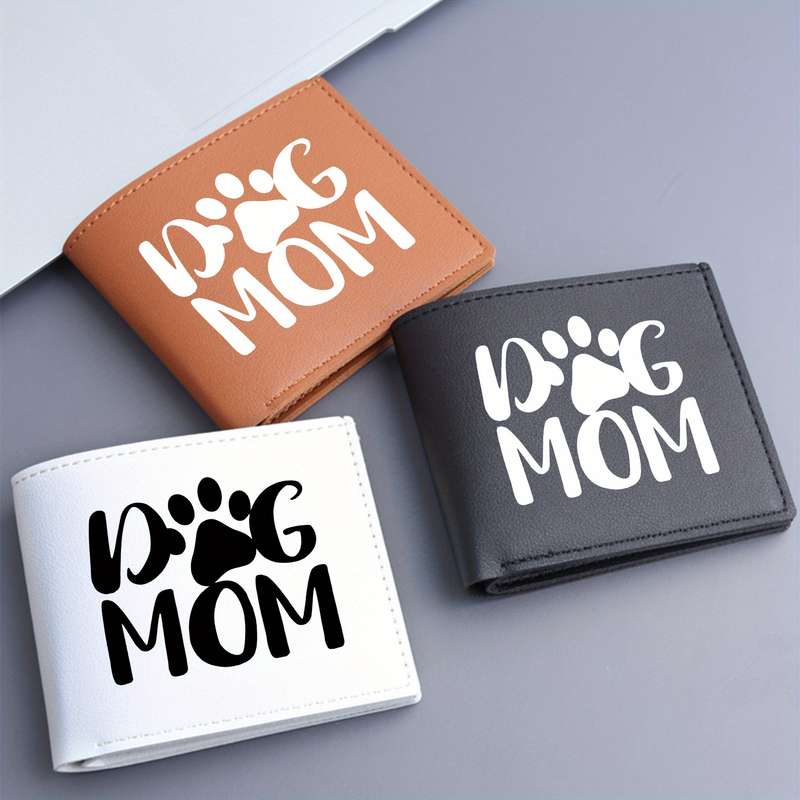 1pc "DOG MOM" Print Bifold WalletShort Business Casual Card Holder with Pockets Ideal Gift