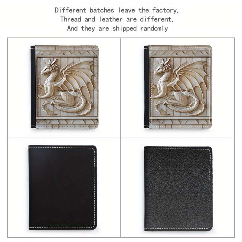 1pc Vintage Flying Dragon Slim WalletBlack Faux Leather with 8 Card Slots Foldable ID Cre