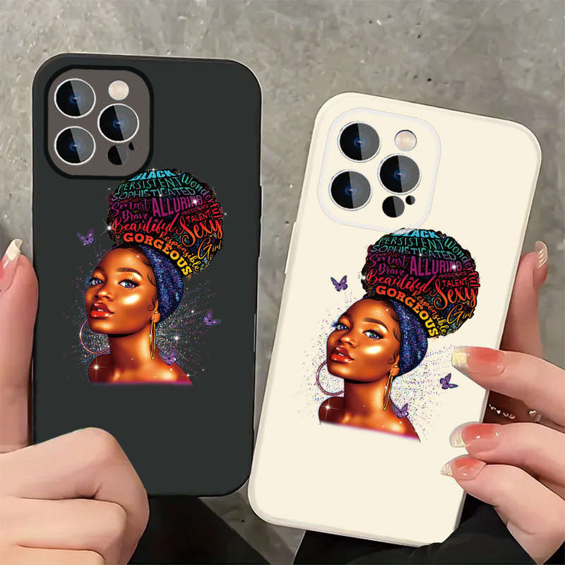 1Pc Black For iPhone 15 Pro Max Empowered Woman Phone Case