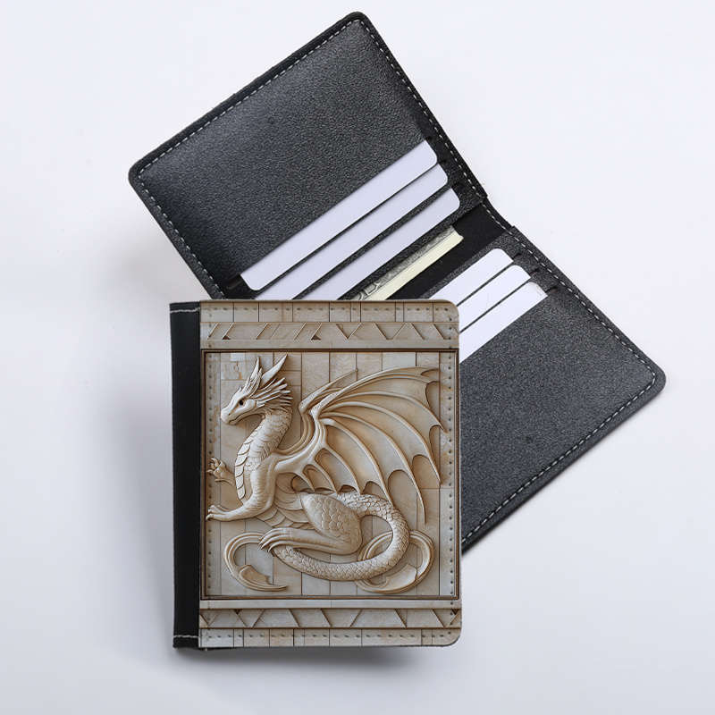 1pc Vintage Flying Dragon Slim WalletBlack Faux Leather with 8 Card Slots Foldable ID Cre