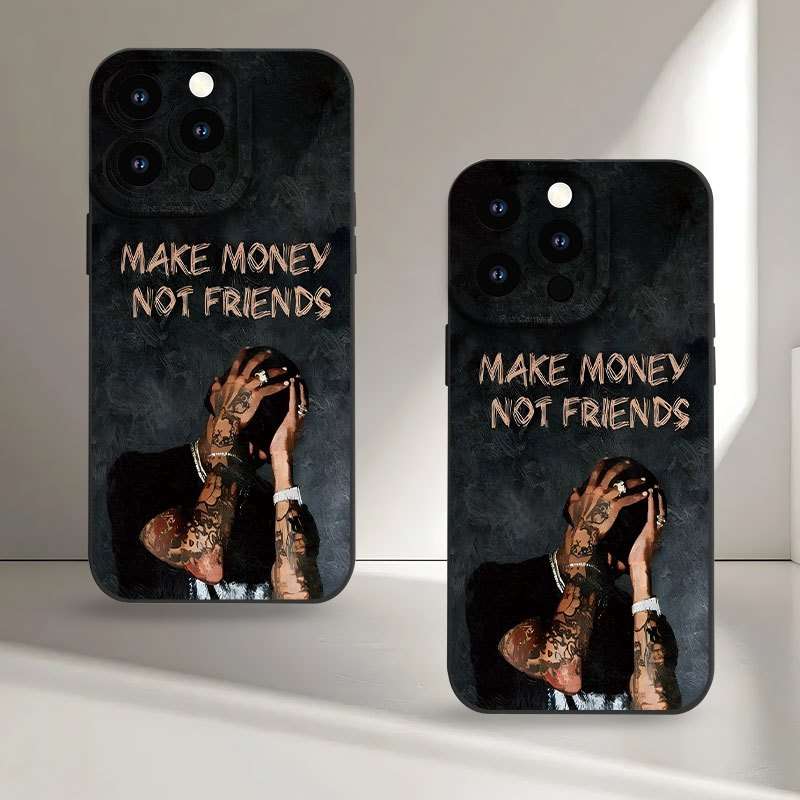 1Pc Black For iPhone 15 Pro Max Make Money Not Friends Phone Case